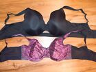 Cacique 40DDD Pink & Black Lace Sheer Bra Underwire & Full Coverage Lot Of 2!!!