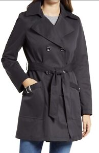 Via Spia Belted Trench Coat, Water Resistant With Removable Hood, Black, Sm