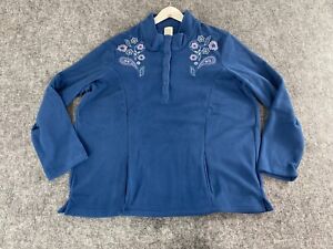 Vintage Blair Sweater Women 2XL Blue Fleece Floral Embroidered Pullover 2X N111