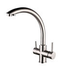 Three Way Kitchen Faucet for Reverse Osmosis System Brass Construction Brushed