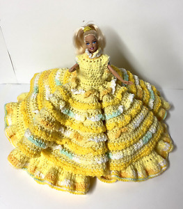 Vintage Barbie Doll Crochet Yellow Ruffle Stole & Handmade Gown Dress