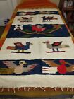 Vintage textile woven bird design rug, tapestry cloth. Peru