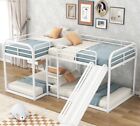 Quad Bunk Bed with Slide, Wood Full and Twin Size L-Shaped Bunk Bed Frame for 4,