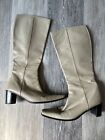 Spanish Leather Tan Creme Knee High Boots Size 39 / 8.5