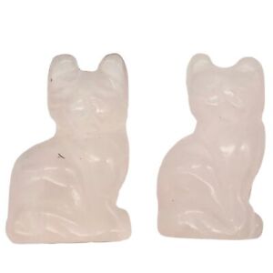 Adorable! 2 Rose Quartz Sitting Carved Cat Animal Beads | 21x14x10mm | Pink