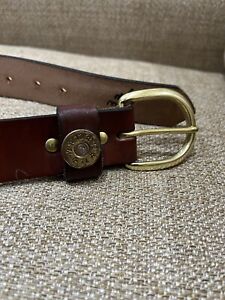 Men Or Boys Brown Shotgun Shell 12 Gauge Leather Belt Brown Size 32” Measure 36”
