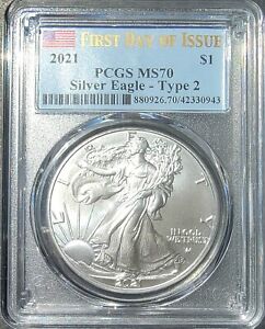 New Listing2021  $1 American Silver Eagle PCGS (TYPE 2)  MS70 FDOI