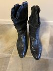 vintage black slouchy,  embossed leather cowboy boots, size 11,  good condition