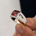 Solid Sterling 925 Silver Mens Jewelry Elegant Created Red Ruby Men's Ring