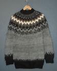 DEL MUNDO 100% ALPACA Wool Sweater BLACK/GRAY Nordic Fair Isle Long Womens Md