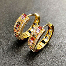 Gorgeous 18k Yellow Gold Plated Women Hoop Earrings Cubic Zirconia Party Jewelry