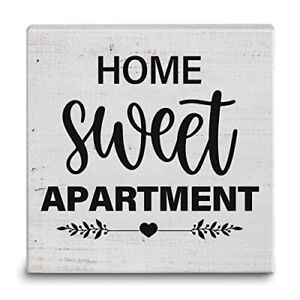 Ywkuiev Home Sweet Apartment Rustic White Wooden Box Sign Plaque First Apartm...
