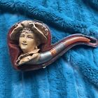 Vintage Estate Smoked Unsigned Meerschaum Pipe, Lady In a Bonnet w/Silver Accent