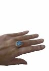 Iridescent Stone Blue Opalescent Cabochon Statement Ring Sterling Silver Size 8
