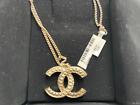 Authentic Chanel Gold/Champagne Strass Crystal CC Logo Pendant Necklace -Brand N