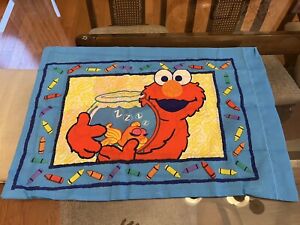 Vintage 2000 Elmo Sesame Street 2 Sided Pillowcase Goldfish Crayons NWOT
