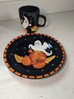 Halloween Gatesware Plate and mug  Laurie Gates 8 3/4”  Ghost Pumpkins Mint