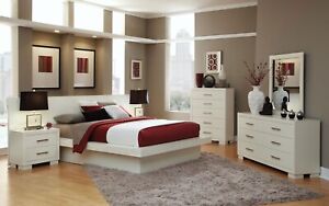 Modern Furniture - 5pcs Glossy White Lacquer Platform Queen King Bedroom Set A7D