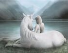 BEYOND WORDS ANNE STOKES SMALL CANVAS PICTURE ART PRINT MISTY LAKE UNICORN LADY
