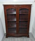 Vintage Mahogany Wood Chippendale Glass Display China Cabinet w Doors, Shelves