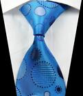 Hot Classic Patterns Baby Blue White  JACQUARD WOVEN 100% Silk Men's Tie Necktie