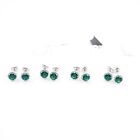 925 Sterling Silver Lab-Grown Emerald Stud Earrings w/ Natural Diamonds Lot of 4