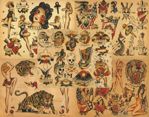 Sailor Jerry Traditional Vintage Style Tattoo Flash 5 Sheets 11x14