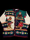 Vintage Design Options Christmas Bears Camping Womens Cardigan Sweater XL
