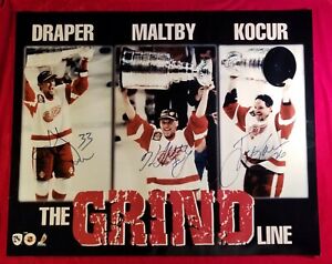 1996-97 Detroit Red Wings Grind Line SIGNED 16x20 KRIS DRAPER MALTBY JOEY KOCUR