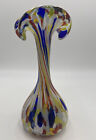 Hand Blown Tulip Multicolored Vase. 10”  Stamped R On Bottom