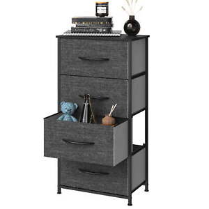New Listing 4 Drawers Dresser Shelf Organizer Bedroom Bedside Storage Tower Black Grey