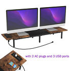 Wood Dual Monitor Stand Riser 2 Monitor Holder w/Charging Station TV Stand Riser