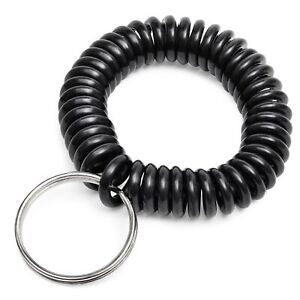 100 PCS 6.7 Inches Black Spiral Wrist Bracelet Coil Key Chain Keys Ring Holders