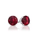 925 Sterling Silver Round Lab Created Ruby Stone Studs Earrings 6mm