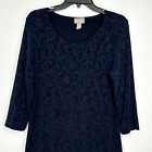 Chico's Travelers Size 0 Womens Small Tunic Top Midnight Blue Scroll 3/4 Sleeves