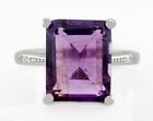 GENUINE 3.84 Cts AMETHYST & WHITE SAPPHIRE RING .925 SILVER - New With Tag