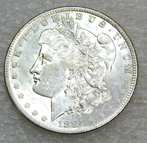 1883 O Morgan Silver Dollar AU/BU White Frosty Luster in saflip #H805