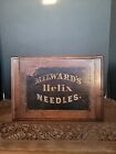 Antique Sewing Box Wood Advertising milward's helix needles Dovetail as is