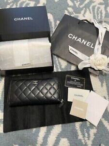 Chanel Matelasse Coco Mark Wallet Black Leather Brown Zip Around From JP #CH206