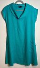 Fenini 100% Linen Dress Midi Length Turquoise Short Sleeve Lagenlook- Sz Medium