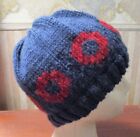 PHISH inspired ADULT HAT.  Beanie/Cloche.  HAND KNITTED.  Navy Blue and Red