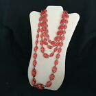 Long Statement Necklace Multi Length Strand Orange Oval Resin Bead Link Chain