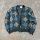 Vintage 60’s Brentwood Shaggy Argyle Cardigan Zip Sweater Size XL Broken Zipper