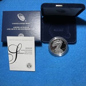New ListingAmerican Eagle 2021 W -One Ounce Silver Proof Coin - W/Box and Cert-Type 1- (A)