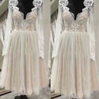 Champagne Short Wedding Dresses With Long Sleeves Lace Tea Length Bridal Gowns