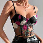 Women Bustier Corset Top Mesh Floral Embroidery Going Out Party Crop Tops