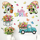 Hello Spring Gnome Wall Decals Stickers, Tulip Flower Teal Truck Mason Jar Decor