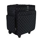 Rolling Craft Bag, Black & Blue Quilted - Papercraft Tote with Wheels for Scr...