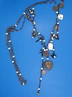 VICTORIAN STYLE IRON DANGLE NECKLACE with HEART SHAPE LOCKET & SHELL + BEADS