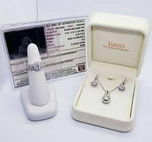 JARED $9000 Certified Matching Halo Diamond 5 Piece set Earrings Pendant, & Ring